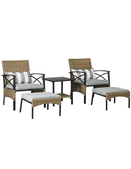 Outsunny 5 Piece PE Rattan Garden Furniture Set, Grey Cushion, Khaki Rattan 867-146V70KK - pic 35238 | FastDaddyshop