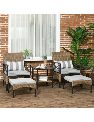 Outsunny 5 Piece PE Rattan Garden Furniture Set, Grey Cushion, Khaki Rattan 867-146V70KK
