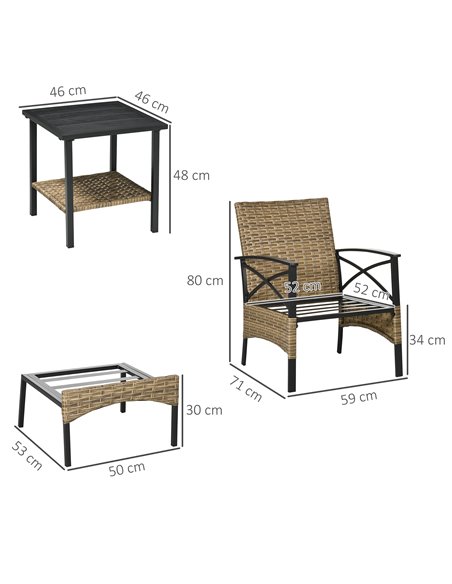 Outsunny 5 Piece PE Rattan Garden Furniture Set, Grey Cushion, Khaki Rattan 867-146V70KK - pic 35240 | FastDaddyshop