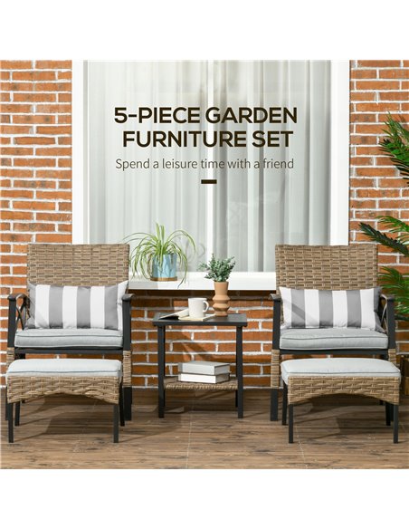Outsunny 5 Piece PE Rattan Garden Furniture Set, Grey Cushion, Khaki Rattan 867-146V70KK - pic 35241 | FastDaddyshop