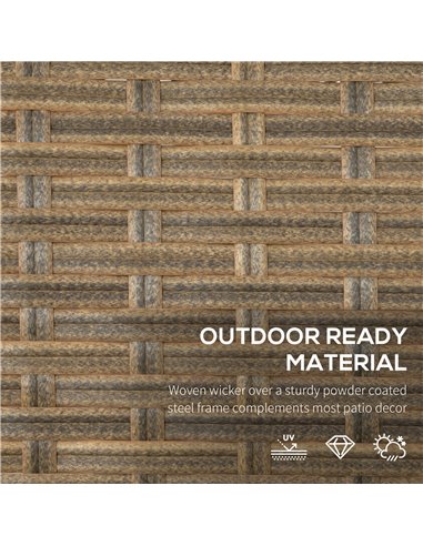 Outsunny 5 Piece PE Rattan Garden Furniture Set, 2 Armchairs, 2 Stools, Steel Tabletop with Wicker Shelf, Padded Outdoor Seating