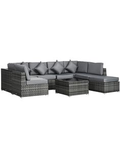 Outsunny 8 Pieces PE Rattan Corner Sofa Set, Grey 860-096V00GG