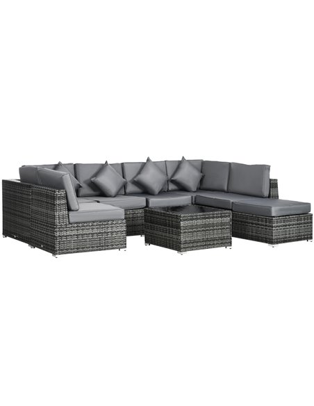 Outsunny 8 Pieces PE Rattan Corner Sofa Set, Grey 860-096V00GG - pic 35247 | FastDaddyshop