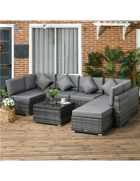 Outsunny 8 Pieces PE Rattan Corner Sofa Set, Grey 860-096V00GG - pic 35248 | FastDaddyshop