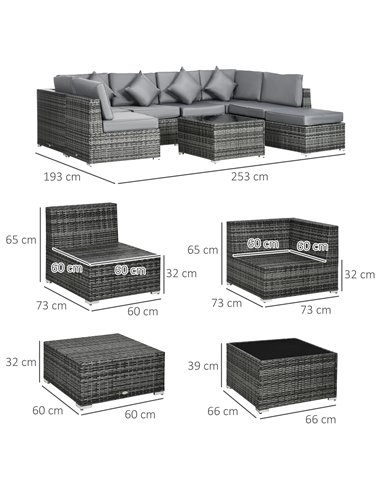 Outsunny 8 Pieces PE Rattan Corner Sofa Set, Grey 860-096V00GG