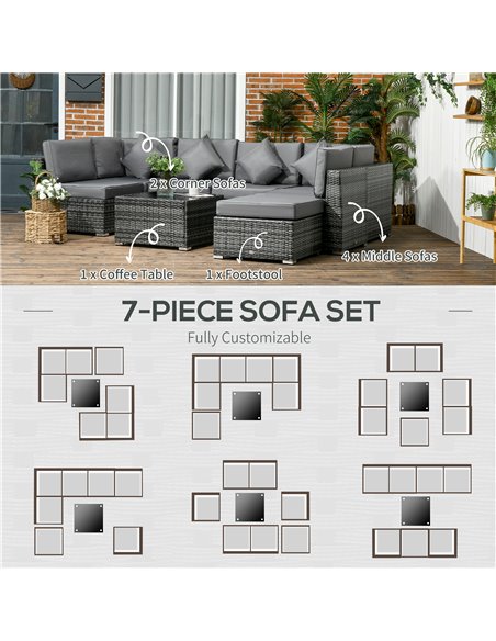 Outsunny 8 Pieces PE Rattan Corner Sofa Set Garden Furniture Set Patio Wicker Sofa Seater w/ Cushion Washable Cushion Cover Temp - pic 35252 | FastDaddyshop