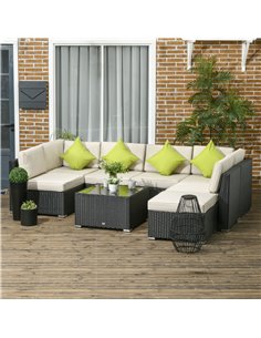 Outsunny 8 Pieces PE Rattan Corner Sofa Set, Black & Khaki & Green 860-096V00BK 2