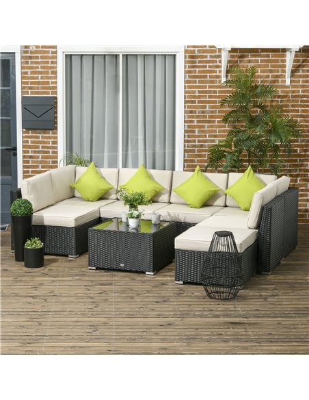 Outsunny 8 Pieces PE Rattan Corner Sofa Set, Black & Khaki & Green 860-096V00BK - pic 35257 | FastDaddyshop