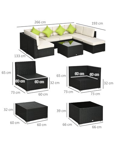 Outsunny 8 Pieces PE Rattan Corner Sofa Set, Black & Khaki & Green 860-096V00BK
