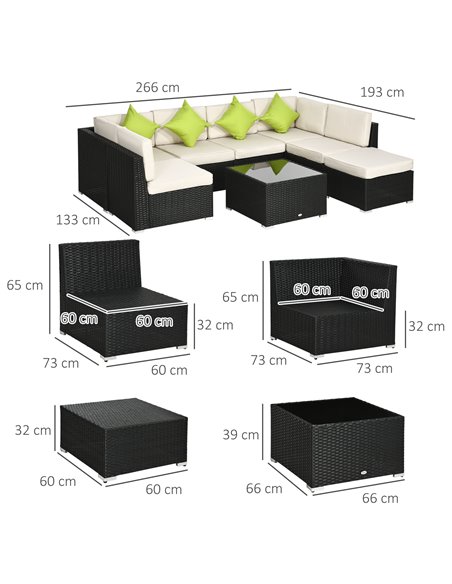 Outsunny 8 Pieces PE Rattan Corner Sofa Set, Black & Khaki & Green 860-096V00BK - pic 35258 | FastDaddyshop