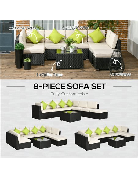 Outsunny 8 Pieces PE Rattan Corner Sofa Set, Outdoor Garden Furniture Set, Patio Wicker Sofa Seater w/ Cushion, Washable Cushion - pic 35261 | FastDaddyshop