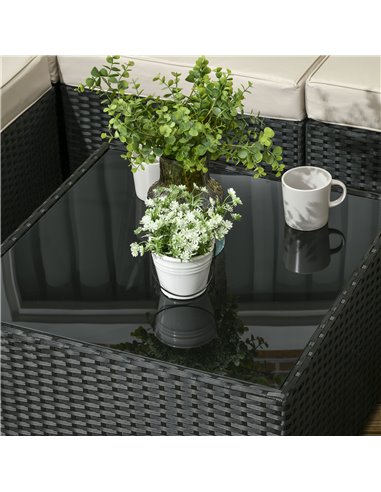 Outsunny 8 Pieces PE Rattan Corner Sofa Set, Outdoor Garden Furniture Set, Patio Wicker Sofa Seater w/ Cushion, Washable Cushion