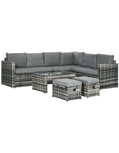 Outsunny 6 Piece 8-Seater Rattan Garden Furniture Set, Mix-Grey Rattan, Grey Cushion 860-293V70GG