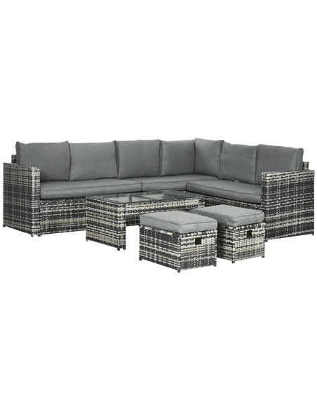Outsunny 6 Piece 8-Seater Rattan Garden Furniture Set, Mix-Grey Rattan, Grey Cushion 860-293V70GG - pic 35265 | FastDaddyshop
