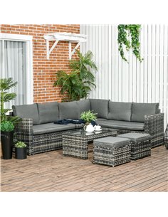 Outsunny 6 Piece 8-Seater Rattan Garden Furniture Set, Mix-Grey Rattan, Grey Cushion 860-293V70GG 2