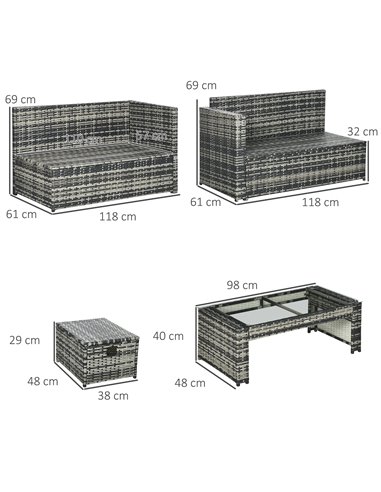 Outsunny 6 Piece 8-Seater Rattan Garden Furniture Set, Mix-Grey Rattan, Grey Cushion 860-293V70GG