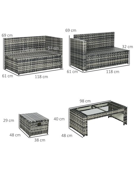 Outsunny 6 Piece 8-Seater Rattan Garden Furniture Set, Mix-Grey Rattan, Grey Cushion 860-293V70GG - pic 35267 | FastDaddyshop