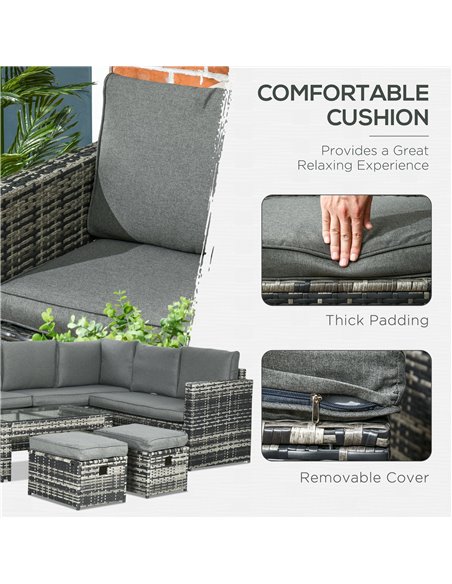 Outsunny 6 Piece 8-Seater Rattan Garden Furniture Set, Mix-Grey Rattan, Grey Cushion 860-293V70GG - pic 35268 | FastDaddyshop