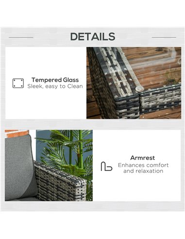 Outsunny 6 Piece Rattan Garden Furniture Set, 8-Seater Outdoor Sofa Sectional with 3 Cushioned Loveseat 2 Footstools Table, Grey