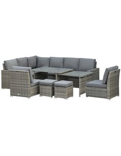 Outsunny 7 Piece Rattan Garden Furniture Set, Grey Rattan, Grey Cushion 860-295V70GY