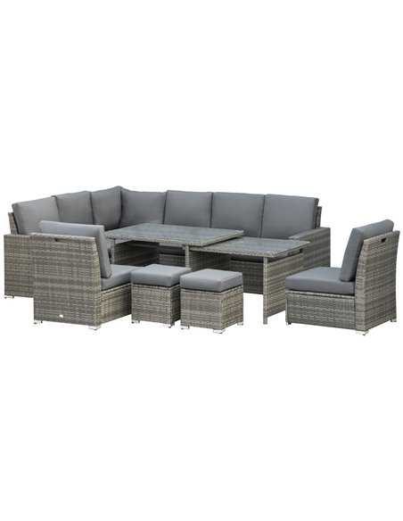 Outsunny 7 Piece Rattan Garden Furniture Set, Grey Rattan, Grey Cushion 860-295V70GY - pic 35283 | FastDaddyshop