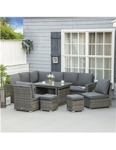 Outsunny 7 Piece Rattan Garden Furniture Set, Grey Rattan, Grey Cushion 860-295V70GY 2