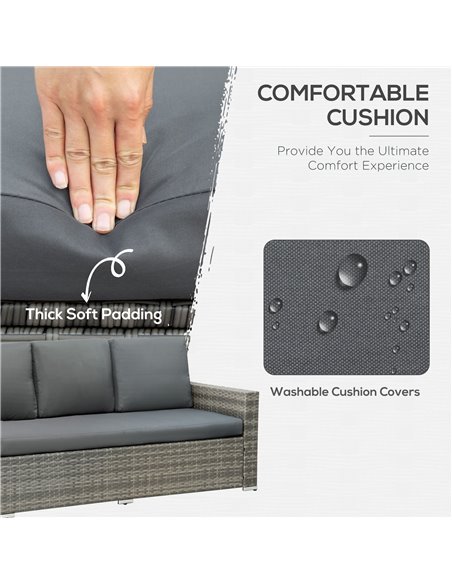 Outsunny 7 Piece Rattan Garden Furniture Set, Grey Rattan, Grey Cushion 860-295V70GY - pic 35287 | FastDaddyshop