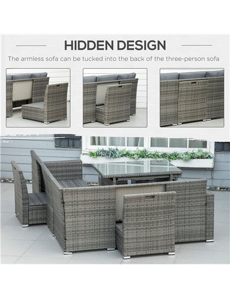 Outsunny 7 Piece Rattan Garden Furniture Set, 10-Seater Sofa Sectional with Cushioned Sofa Seat, Footstools and Expandable Glass - pic 35289 | FastDaddyshop