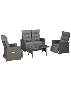 Outsunny 4 Piece Rattan Garden Furniture Sets, Grey Rattan, Grey Cushion 860-288V70GY