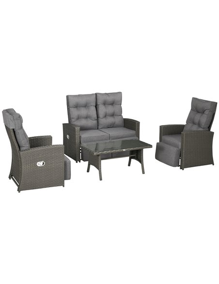 Outsunny 4 Piece Rattan Garden Furniture Sets, Grey Rattan, Grey Cushion 860-288V70GY - pic 35292 | FastDaddyshop
