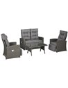 Outsunny 4 Piece Rattan Garden Furniture Sets, Grey Rattan, Grey Cushion 860-288V70GY