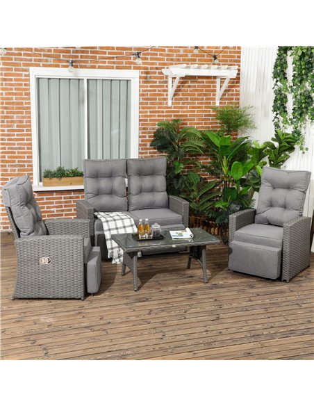 Outsunny 4 Piece Rattan Garden Furniture Sets, Grey Rattan, Grey Cushion 860-288V70GY - pic 35293 | FastDaddyshop