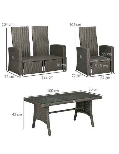 Outsunny 4 Piece Rattan Garden Furniture Sets, Grey Rattan, Grey Cushion 860-288V70GY - pic 35294 | FastDaddyshop