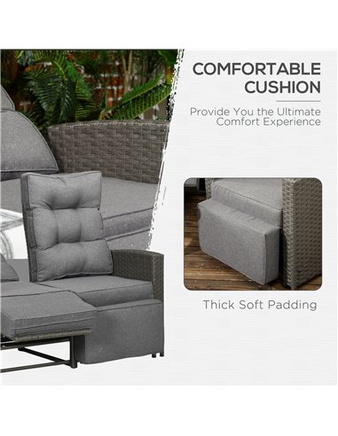 Outsunny 4 Piece Rattan Garden Furniture Sets, Grey Rattan, Grey Cushion 860-288V70GY