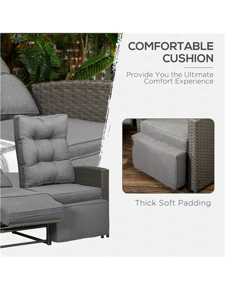Outsunny 4 Piece Rattan Garden Furniture Sets, Grey Rattan, Grey Cushion 860-288V70GY - pic 35296 | FastDaddyshop