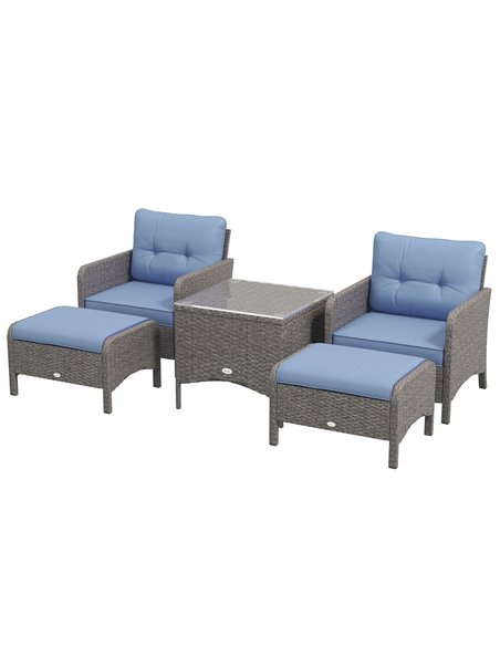 Outsunny 5 Pieces PE Rattan Garden Furniture Set, Grey & Blue 860-066V70GY - pic 35301 | FastDaddyshop