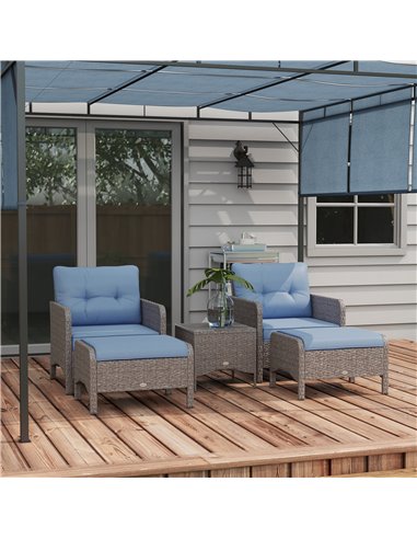 Outsunny 5 Pieces PE Rattan Garden Furniture Set, Grey & Blue 860-066V70GY
