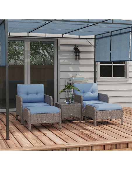 Outsunny 5 Pieces PE Rattan Garden Furniture Set, Grey & Blue 860-066V70GY - pic 35302 | FastDaddyshop