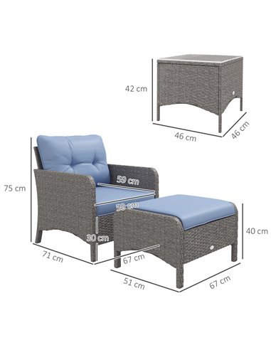 Outsunny 5 Pieces PE Rattan Garden Furniture Set, Grey & Blue 860-066V70GY