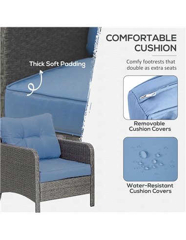 Outsunny 5 Pieces PE Rattan Garden Furniture Set, Grey & Blue 860-066V70GY