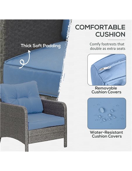 Outsunny 5 Pieces PE Rattan Garden Furniture Set, Grey & Blue 860-066V70GY - pic 35305 | FastDaddyshop