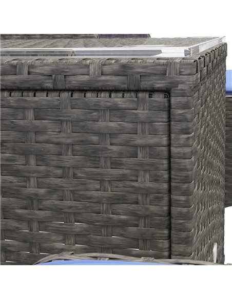 Outsunny 5 Pieces PE Rattan Garden Furniture Set, Wicker Outdoor Sofa Set w/ 2 Armchairs 2 Stools Glass Top Table Cushions, Blue - pic 35309 | FastDaddyshop