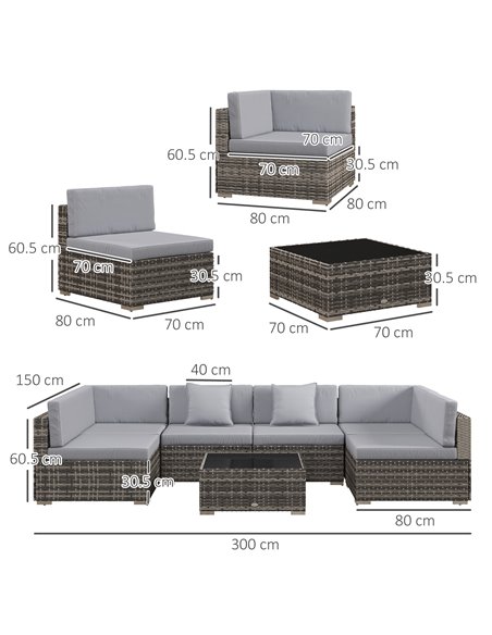 Outsunny 7 Pcs PE Rattan Garden Furniture Set, Mixed Grey & Grey 860-027V71GG - pic 35312 | FastDaddyshop