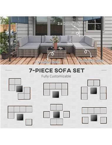 Outsunny 7 Pcs PE Rattan Garden Furniture Set, Mixed Grey & Grey 860-027V71GG