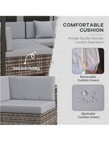 Outsunny 7 Pcs PE Rattan Garden Furniture Set w/ Thick Padded Cushion, Patio Corner Sofa Sets w/ Glass Coffee Table & Pillows, M