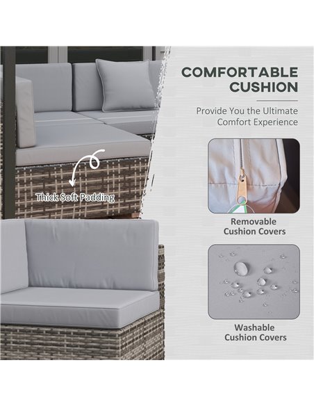 Outsunny 7 Pcs PE Rattan Garden Furniture Set w/ Thick Padded Cushion, Patio Corner Sofa Sets w/ Glass Coffee Table & Pillows, M - pic 35315 | FastDaddyshop
