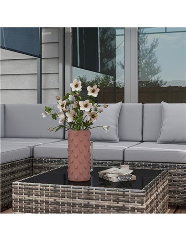 Outsunny 7 Pcs PE Rattan Garden Furniture Set w/ Thick Padded Cushion, Patio Corner Sofa Sets w/ Glass Coffee Table & Pillows, M