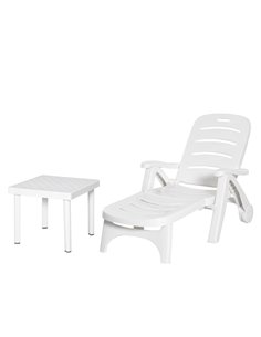 Outsunny 2pcs Garden Outdoor Furniture Set, 1 Lounge Chair and 1 Garden Side Table, White 84B-P065