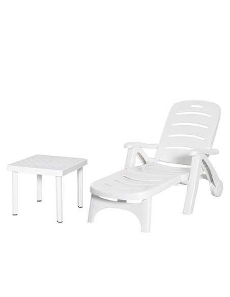 Outsunny 2pcs Garden Outdoor Furniture Set, 1 Lounge Chair and 1 Garden Side Table, White 84B-P065 - pic 35319 | FastDaddyshop