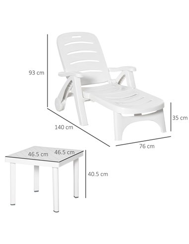 Outsunny 2pcs Garden Outdoor Furniture Set, 1 Lounge Chair and 1 Garden Side Table, White 84B-P065